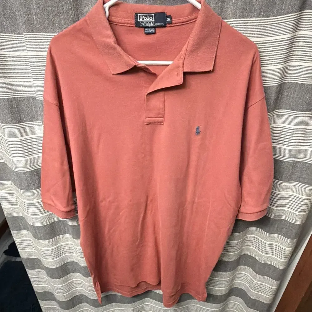 Vintage Polo Ralph Lauren Men’s XL Pink Polo Shirt Made USA 100% Cotton